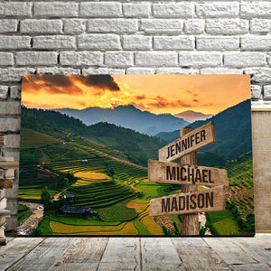 Rice Field On Terraces Panoramic Canvas - Street Signs Customized With Names - 0.75& 1.5 In Framed -Wall Decor, Canvas Wall Art