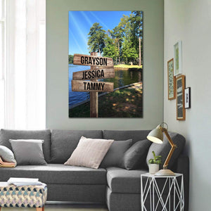 Personalized Lake Scene- Multi-Names Premium Canvas - Street Signs Customized With Names- 0.75 & 1.5 In Framed -Wall Decor, Canvas Wall Art