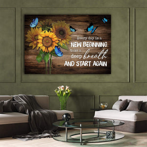 Sunflower and Butterfly Every Day is a New Beginning Canvas - 0.75 & 1.5 In Framed -Wall Decor, Canvas Wall Art