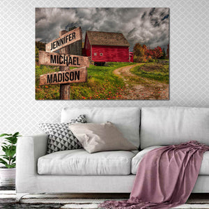 Personalized Home Barn Multi-Names Canvas - Street Signs Customized With Names- 0.75 & 1.5 In Framed -Wall Decor, Canvas Wall Art