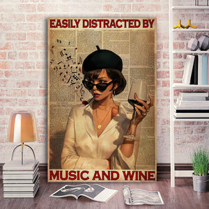 Girl Smoking With Music And Wine - Easily Distracted By Music And Wine - 0.75 & 1.5 In Framed - Home Wall Decor, Wall Art
