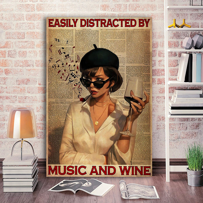 Girl Smoking With Music And Wine - Easily Distracted By Music And WineHome Canvas
