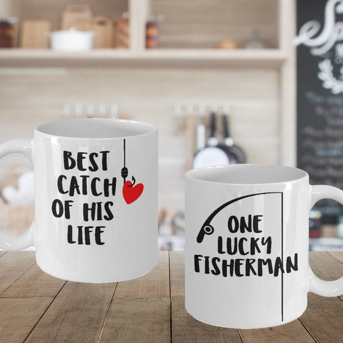 Luck Fisherman Best Catch His and Hers Matching Mugs - Couple Mugs - Couple Coffee Cups - Dad and Mom Gift - Gift for Anniversary - Wedding Gift