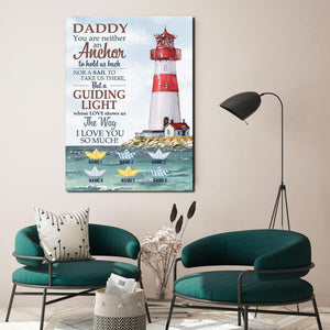A Father Is A Guiding Light Whose Love Shows Us The Way, Gift for Dad Canvas, Personalized Canvas