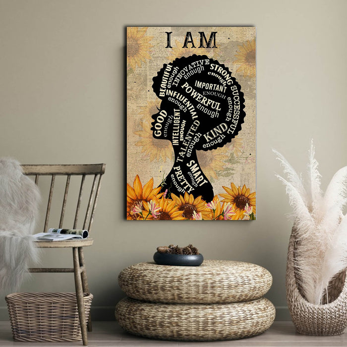 Afro Girl Silhouette - I Am Enough, Beautiful, Good, Innovative, Strong, Gift for Her Canvas, Afro Girl Canvas, Wall-art