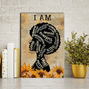 Afro Girl Silhouette - I Am Enough, Beautiful, Good, Innovative, Strong, Gift for Her Canvas, Afro Girl Canvas, Wall-art