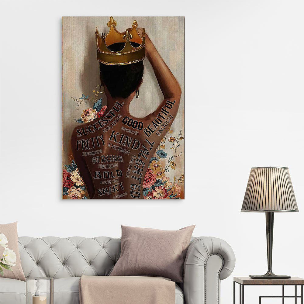 Afro Girl Back Queen Talented Good Kind Enough Canvas, Gift for Her Canvas