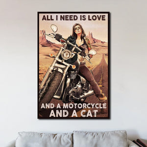 All I Need Is Love Cat And A Motorcycle And A Cat, Cat lover Canvas