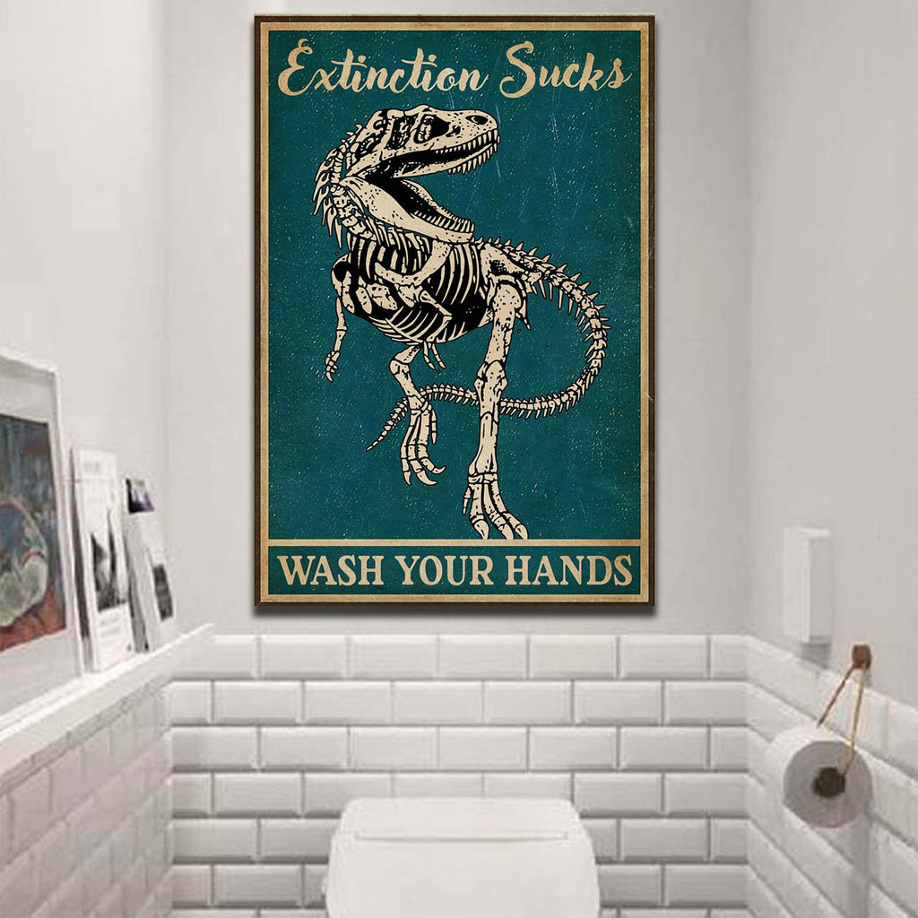 Dino Skeleton Wash Your Hands Canvas