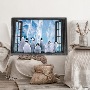 Baby Penguins Outside The Window, Penguins lover Canvas, Wall-art Canvas