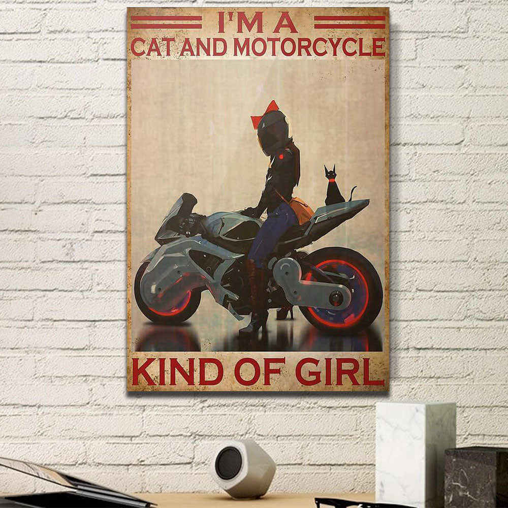 Biker I'm A Cat And Motorcycle Kind Of Girl, Gift for Her Canvas, Cats Lover Canvas