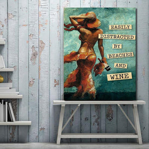 Bikini girl easily distracted by beaches and wine, Gift for Her Canvas, Wall-art Canvas