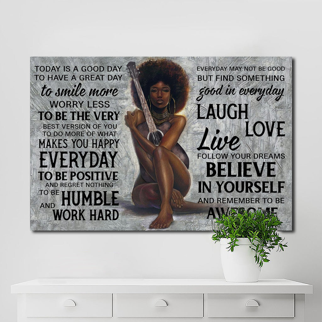 Black Woman And Music Poster, Afro Woman Today Is A Good Day Canvas, Black Girl Magic, Afro Queen Poster, Black Queen Canvas