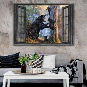 Black Bears Outside The Window, Bear lover Canvas, Wall-art Canvas