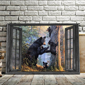Black Bears Outside The Window, Bear lover Canvas, Wall-art Canvas