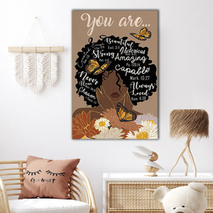 Black Girl And Butterfly - You Are Beautiful, Enough, Strong, Victorious, Amazing, Gift for Her Canvas