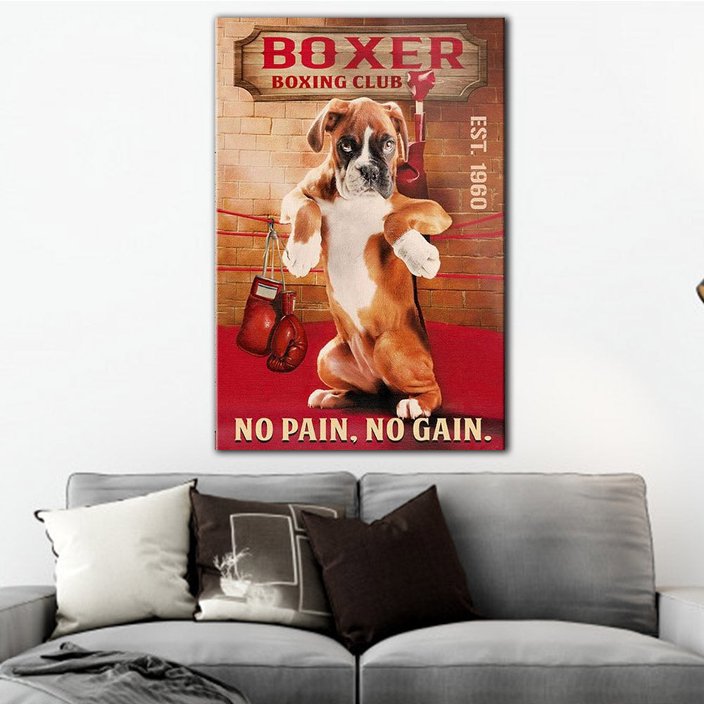 Boxer Dog Boxing Club Canvas Wall Art Farmhouse Sign Decor, Dog lover Canvas, Funny Canvas