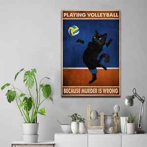 Cat Playing volleyball because murder is wrong, Cat lover Canvas, Funny Canvas