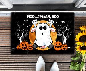 Moo… I mean, Boo, Cute Halloween Door Mat
