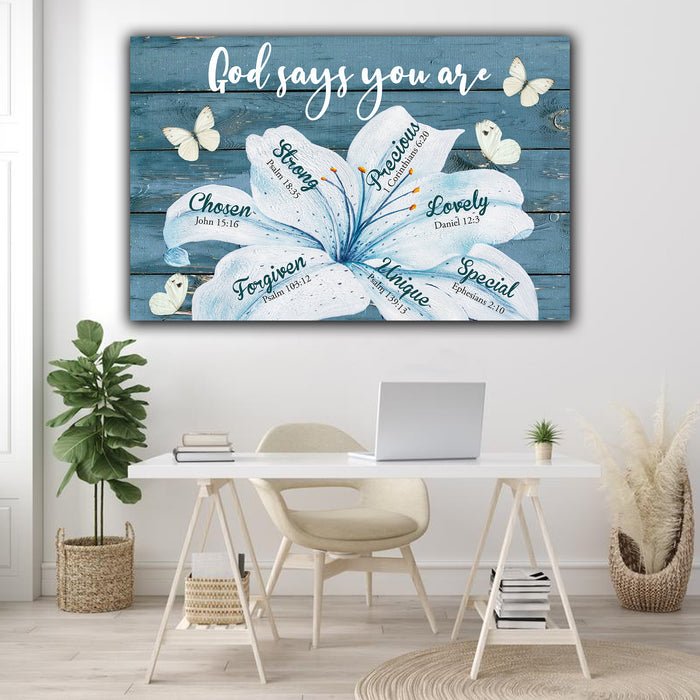 God Says You Are, White flower and Butterfly Canvas, Wall-art Canvas