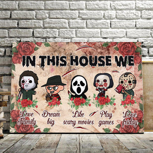 Chibi Horror Characters -Horror Movie Fans Halloween Decor, In This House We Love Family Canvas