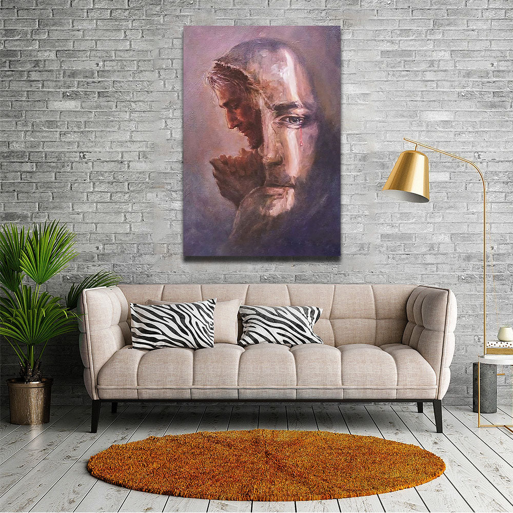 Christian Home Wall Decor, Jesus Christ Crying Canvas, Christian Canvas, Easter's Day Wall Art Home