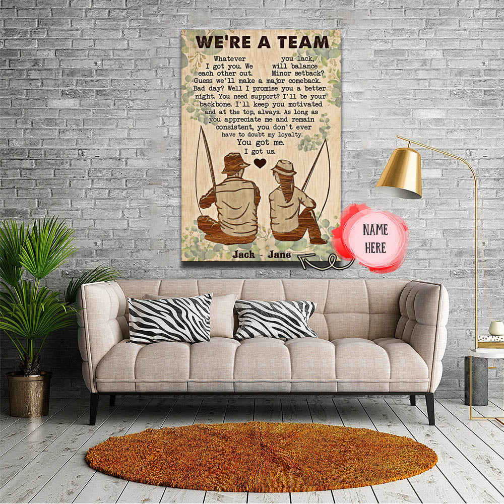 Couple Fishing We're a Team, Couple Canvas, Personalized Canvas