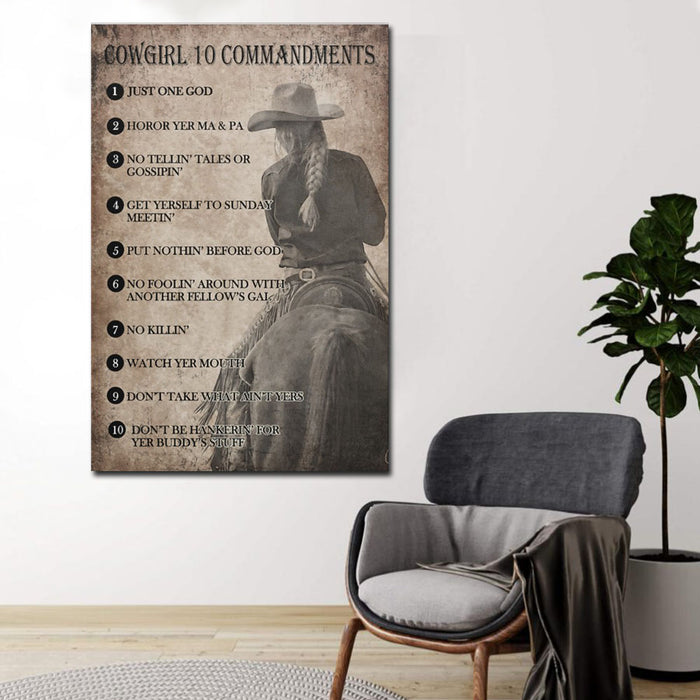 Cowgirl 10 Commandments, Gift for Her Canvas, Wall-art Canvas