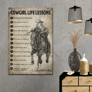 Cowgirl Life Lessons, Gift for Her Canvas, Wall-art Canvas