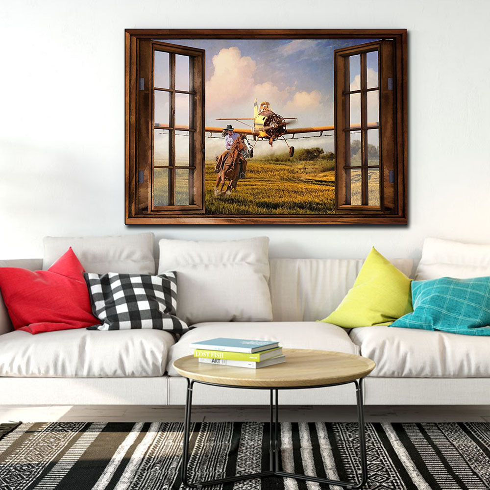 Cowgirl Window Riding Air Plane, Gift for Her Canvas, Wall-art Canvas