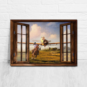 Cowgirl Window Riding Air Plane, Gift for Her Canvas, Wall-art Canvas