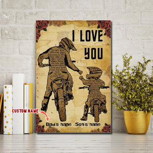 Dad And Son Motocross, Dirtbike, I Love You, To My Son, Personalized Canvas