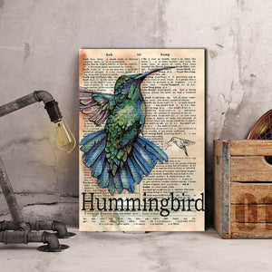 Dictionary Hummingbird print Canvas, Bird lover Canvas