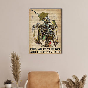 Dictionary Skeleton fishing poster find what you love and let it kill you Canvas