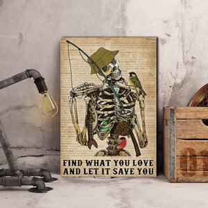 Dictionary Skeleton fishing poster find what you love and let it kill you Canvas