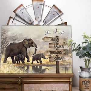 Elephant Family, Mom, Son, Daughter, Street Sign Canvas, Personalized Canvas