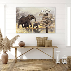 Elephant Family, Mom, Son, Daughter, Street Sign Canvas, Personalized Canvas