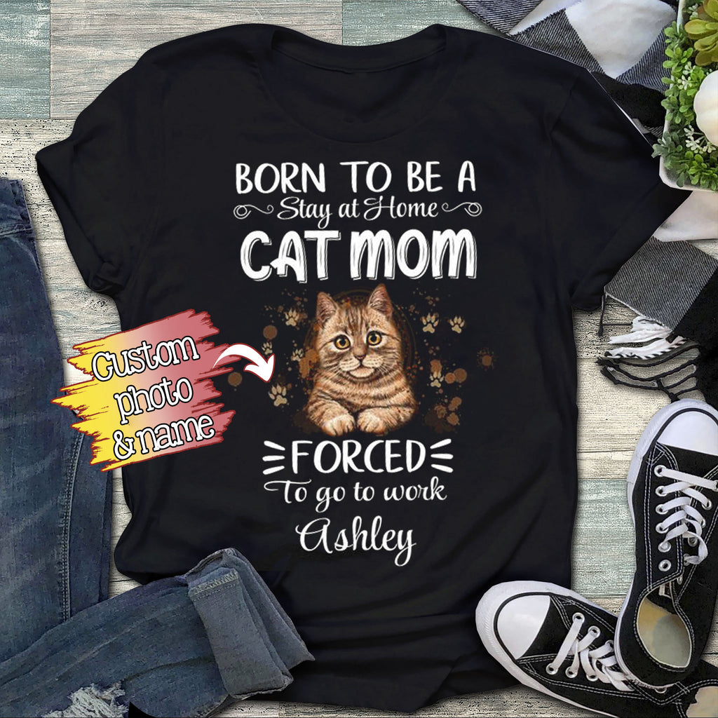 Born to be cat mom – Custom photo and name T-shirt