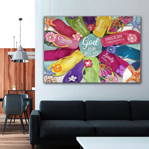 Flip Flops Beach - God Says You Are Chosen, Forgiven, Unique, Wall-art Canvas