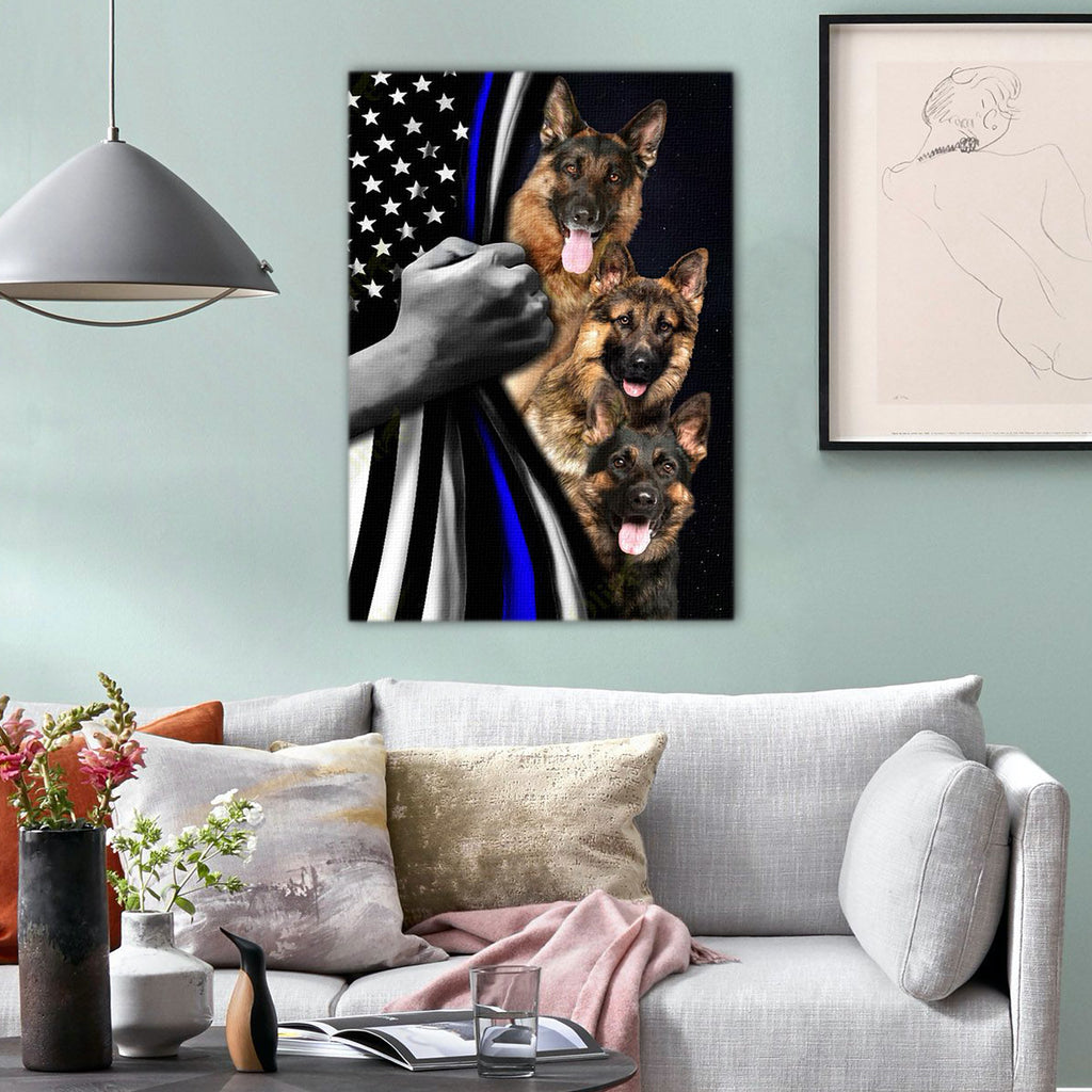 German Shepherd And American Flag Police Vertical Canvas, Dogs lover Canvas