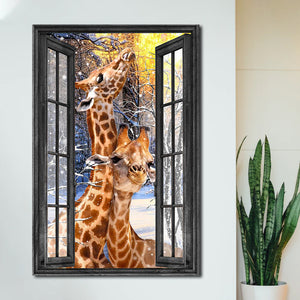 Giraffe Couple Outside The Window, Wall-art Canvas