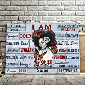 Girl Butterfly, God Says I Am Strong, Woman, Kind, Gift for Her Canvas, Personalized Canvas
