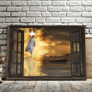 God Walking On Water Surface Outside The Window, God Canvas, Christianity Artwork, Canvas Wall Art