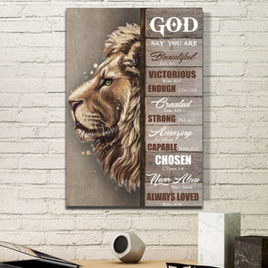 God Says You Are Lion Beautiful Victorious Enough Created Strong Amazing Lion Canvas