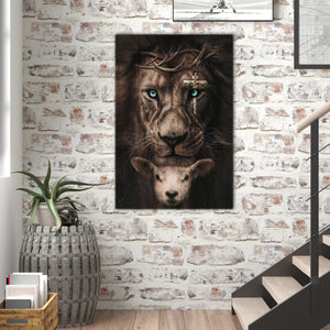 Jesus - Awesome lamb, lion and cross on his eye, God Canvas