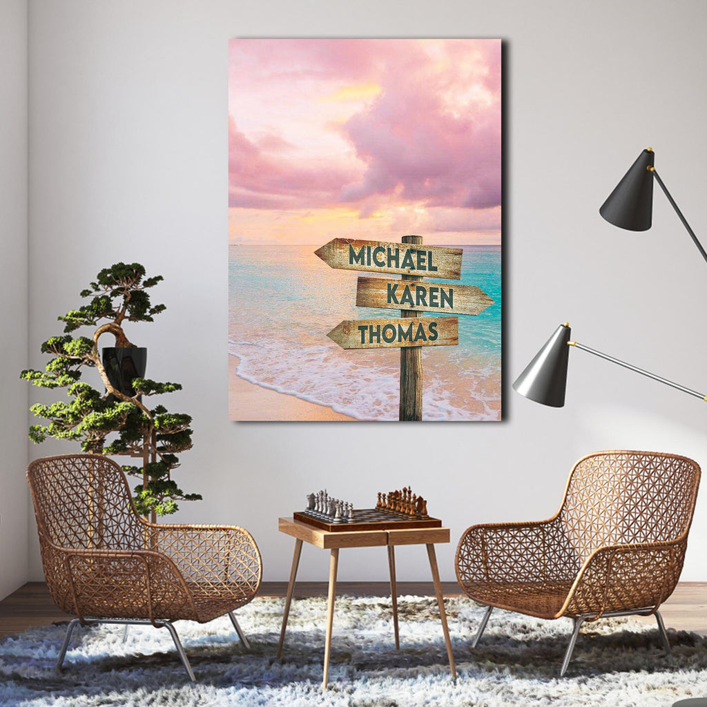 Dawn in the Beach Street Signs, Family Gift, Personalized Canvas