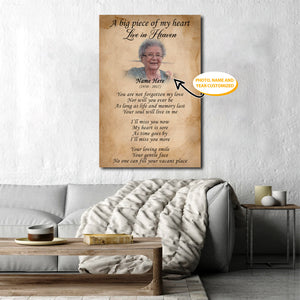 I big piece of my heart live in heaven, Gift for Grandma Canvas, Personalized Canvas