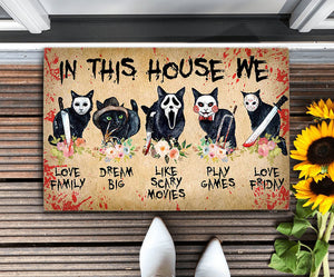 Black Cats, This is house we love Family, Cats lover Door Mat, Halloween Door Mat