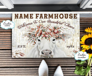 Farmhouse, Welcome to our beautiful chaos, Personalized Door Mat