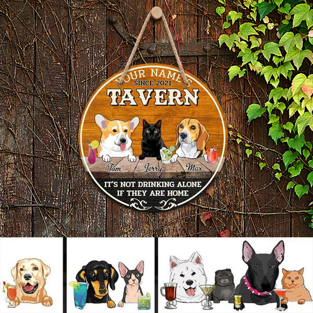 Dog and Cat, Tavern It’s not drinking alone if they are alone, Personalized Wooden Hanging Sign